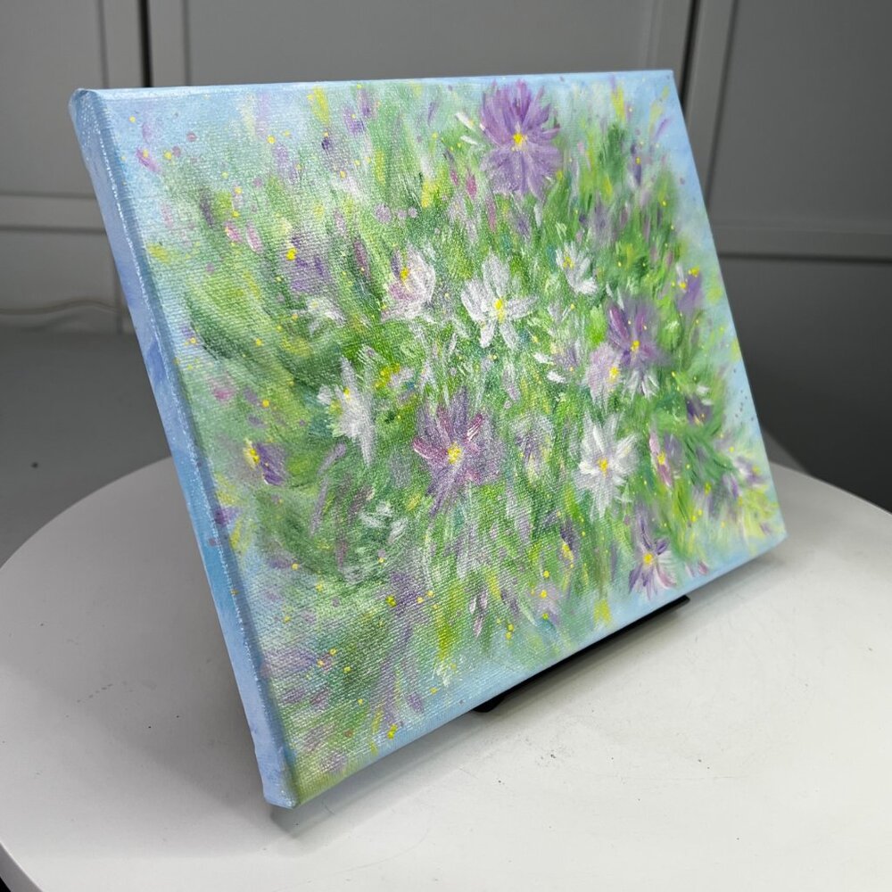 "Flowering 1" Stretched Canvas Acrylic Painting Floral Wall Art 8" x 10" - Picture 3 of 7